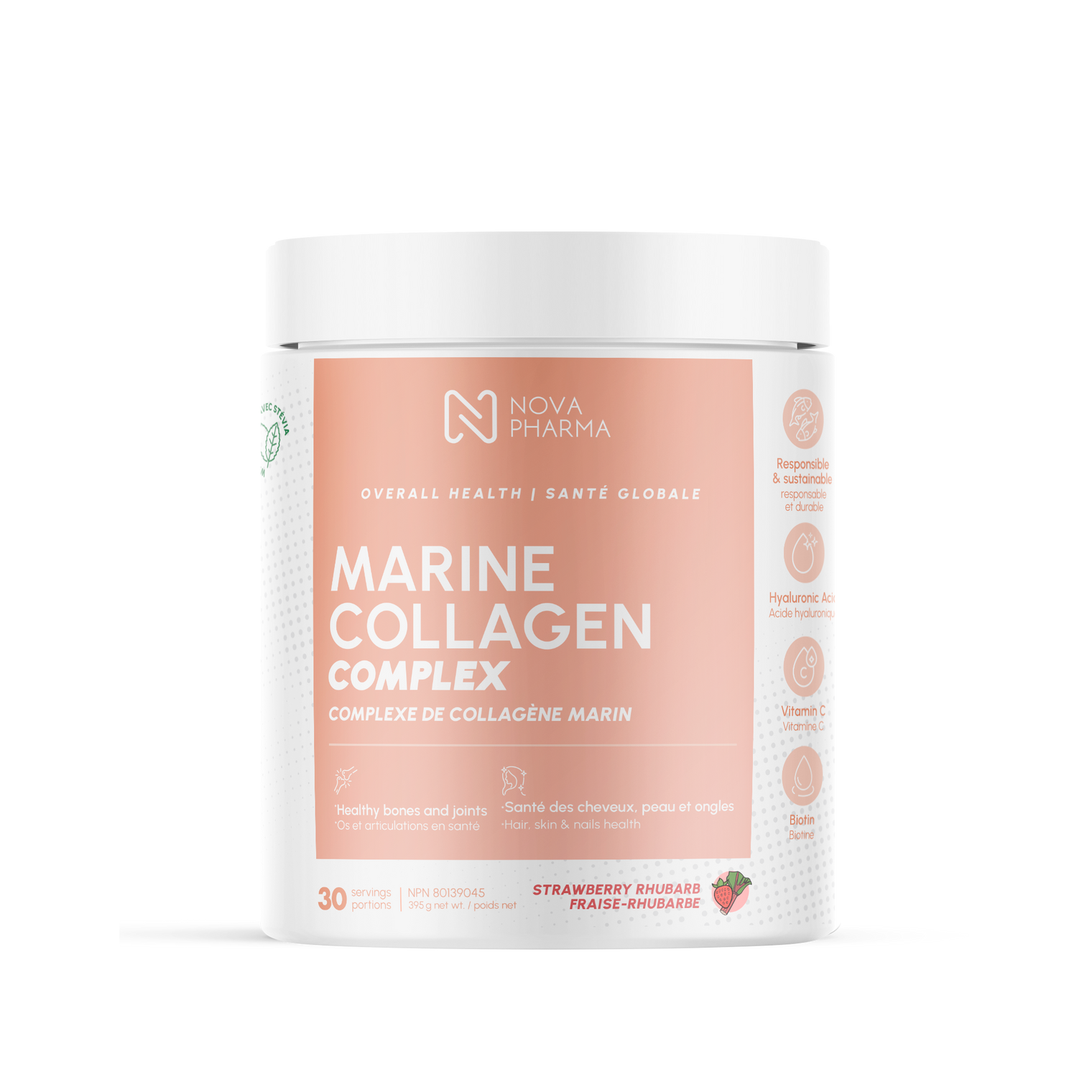 Marine Collagen complex strawberry rhubarb flavor by Nova Pharma