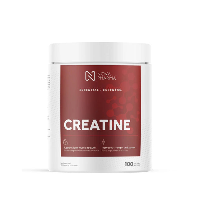 Creatine monohydrate container by Nova Pharma.