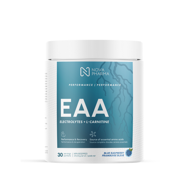 Nova Pharma EAA supplement container blue raspberry flavor