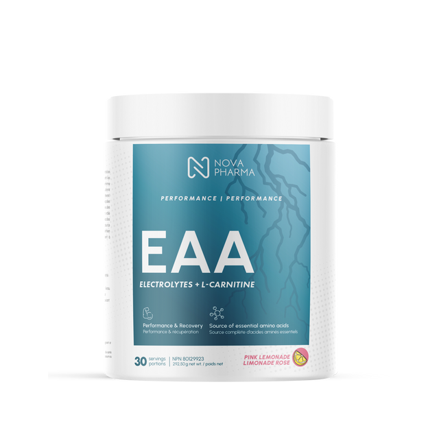 Nova Pharma EAA supplement container pink lemonade flavor