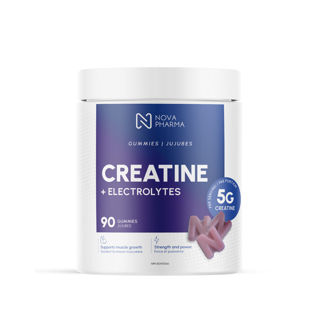 Nova Pharma Creatine + Electrolytes gummies packaging 90 gummies