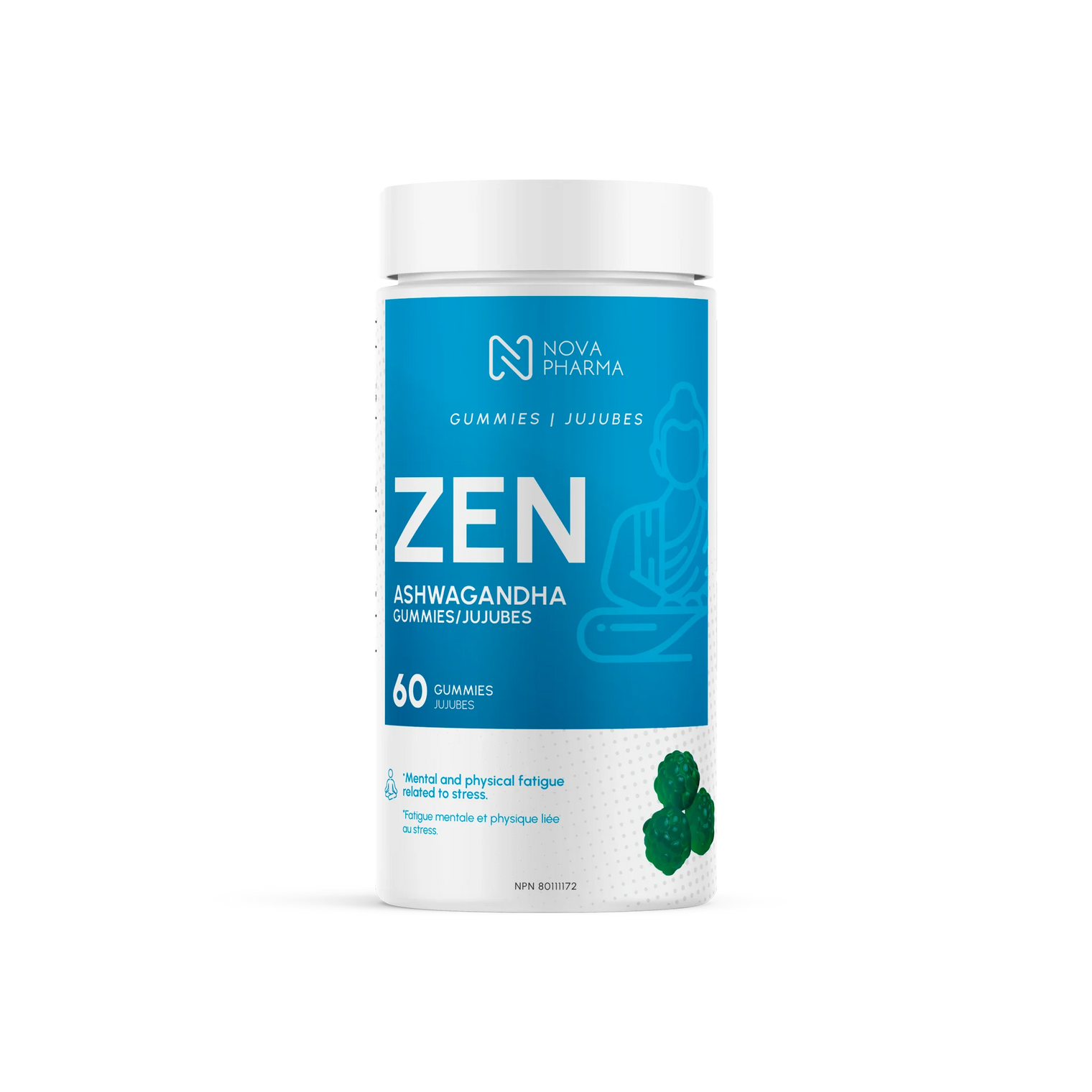 Zen container, ashwagandha supplement by Nova Pharma, 60 gummies