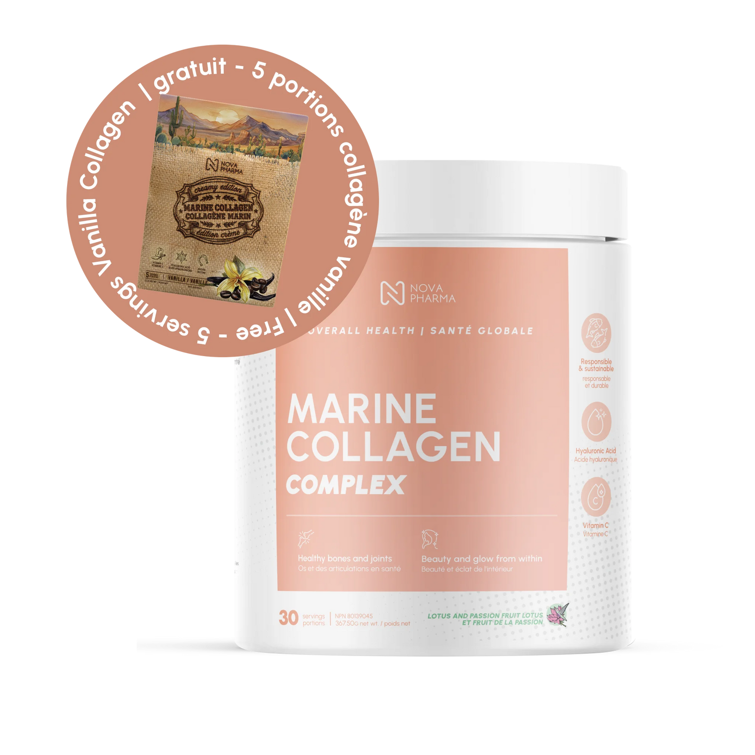 Collagène marin Complex avec Acide Hyaluronique, Vitamine C et Biotine - 30 portions