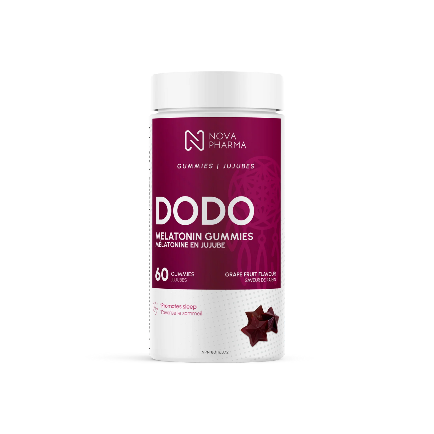 Dodo Melatonin Gummies container from Nova Pharma 