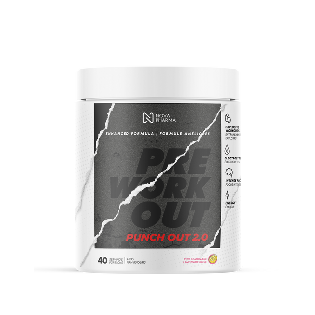 Pre workout punch out 2.0 pink lemonade by Nova Pharma.