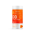 A bottle of Nova Pharma Vitamin D3 Gummies with orange flavor, containing 120 gummies, against a white background with a sun graphic and orange label.
