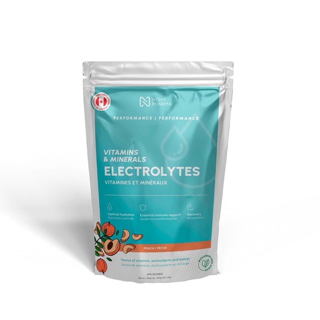 Individual servings electrolytes, 20 servings by Nova Pharma, peach