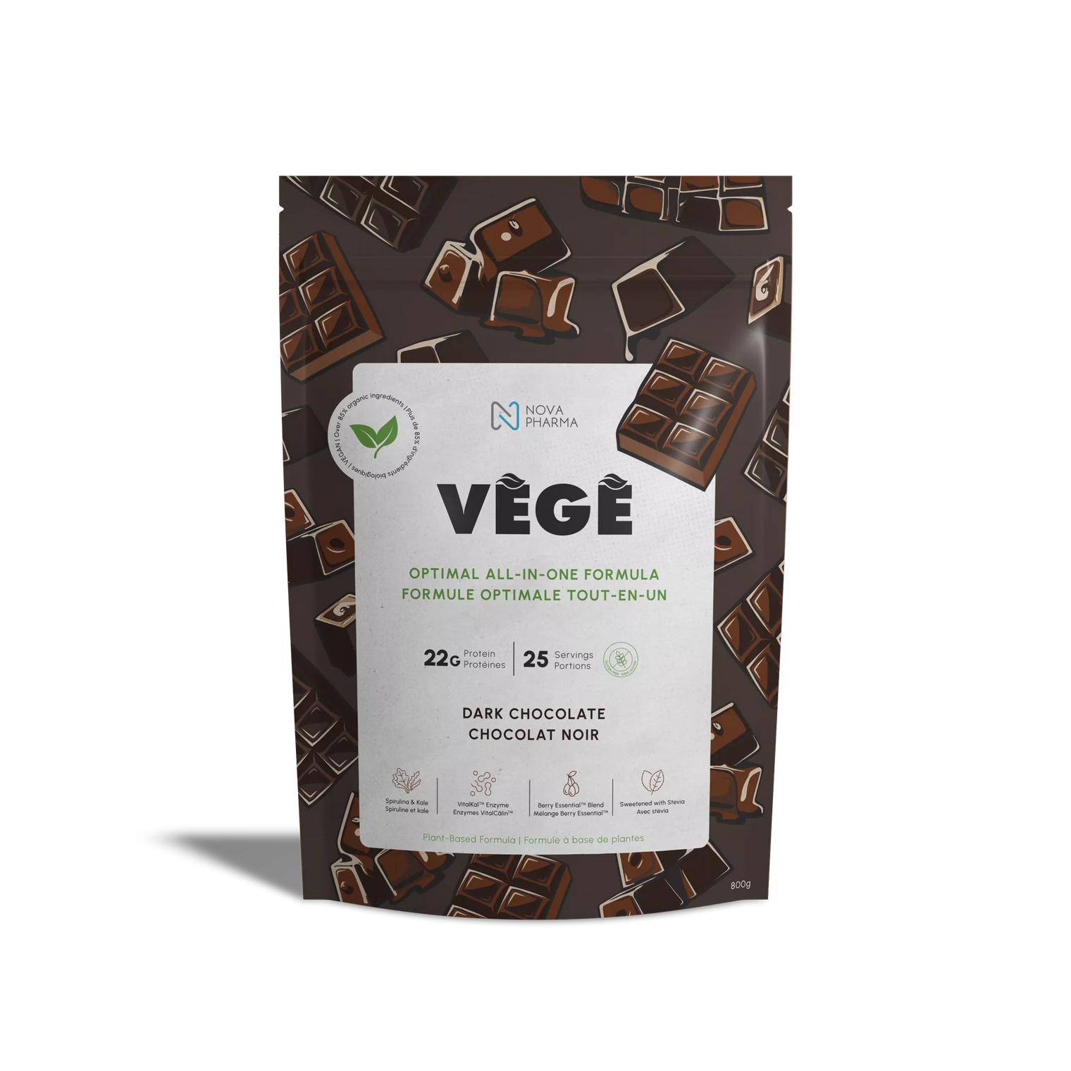 Vege, optimal all-in-one formula plant-based dark chocolate protein Nova Pharma
